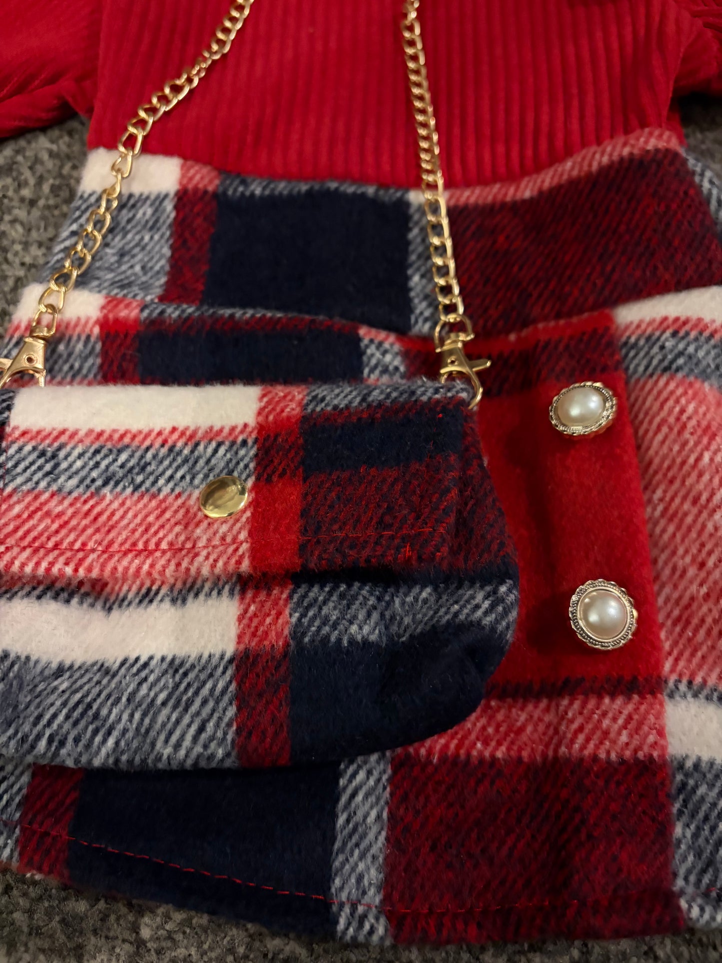 Red tartan dress and bag set