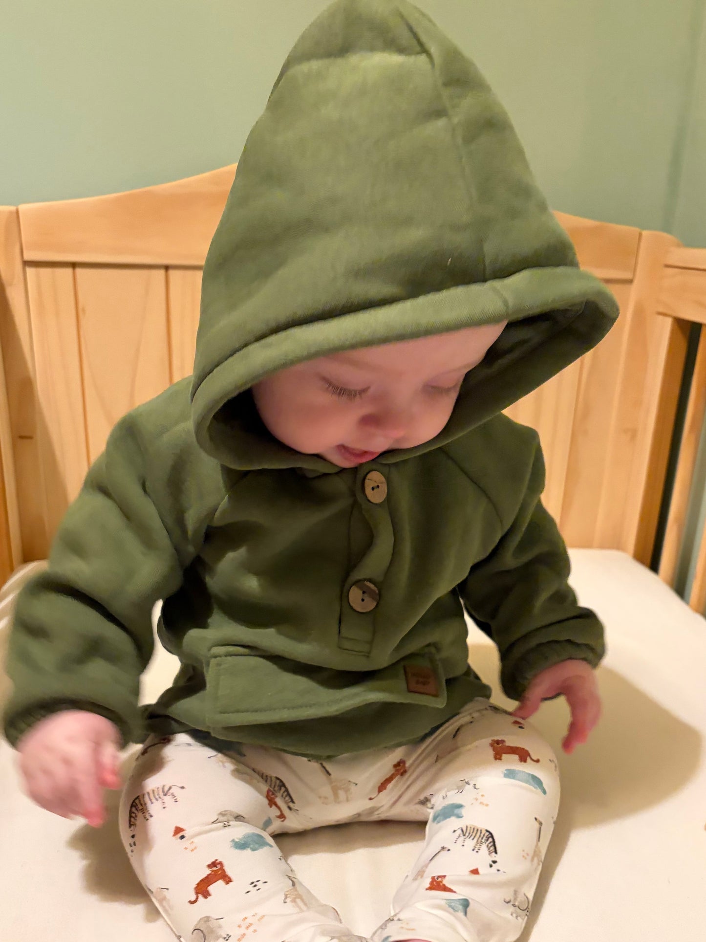Green hooded sweater