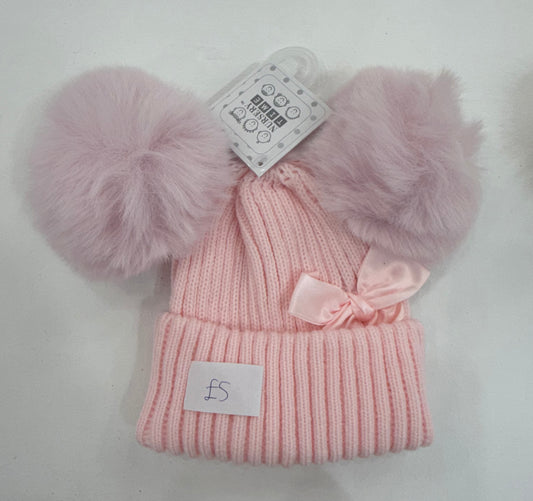 Pink Pom Pom bow hat
